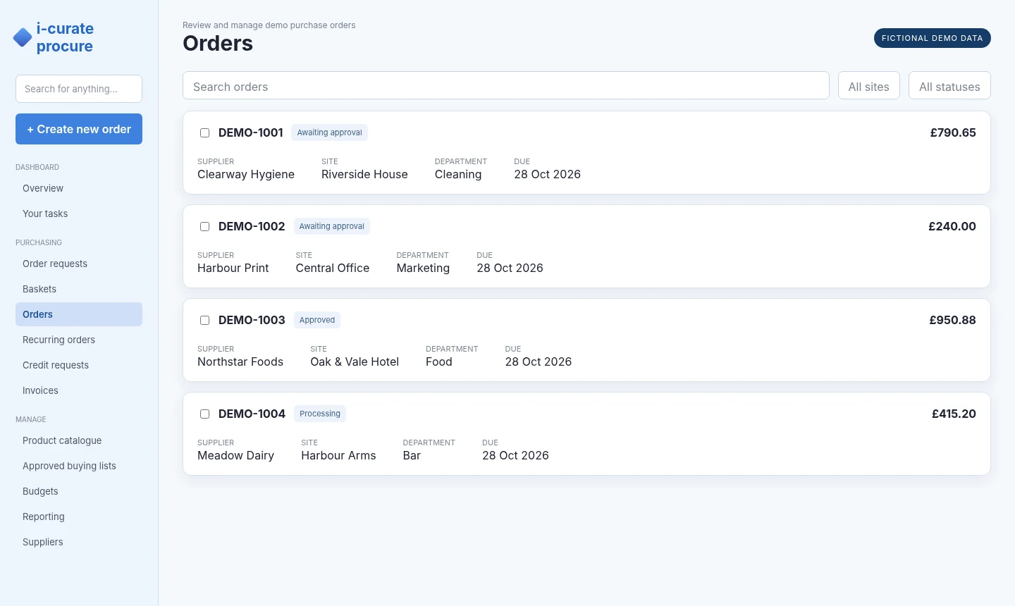 i-curate order approval screen