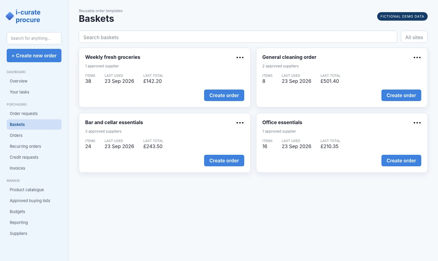 i-curate procurement templates for recurring golf club orders